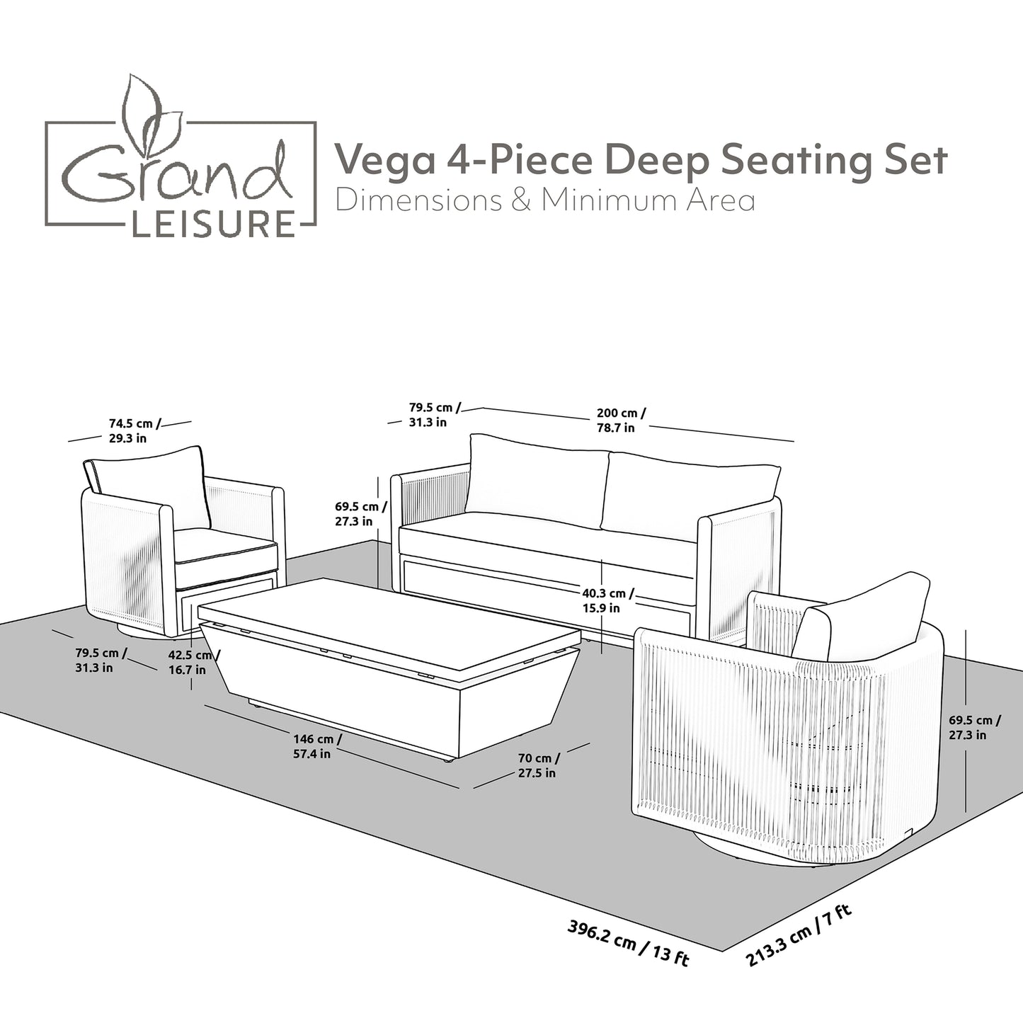 Grand Leisure Vega 4-piece Outdoor Deep Seating Set