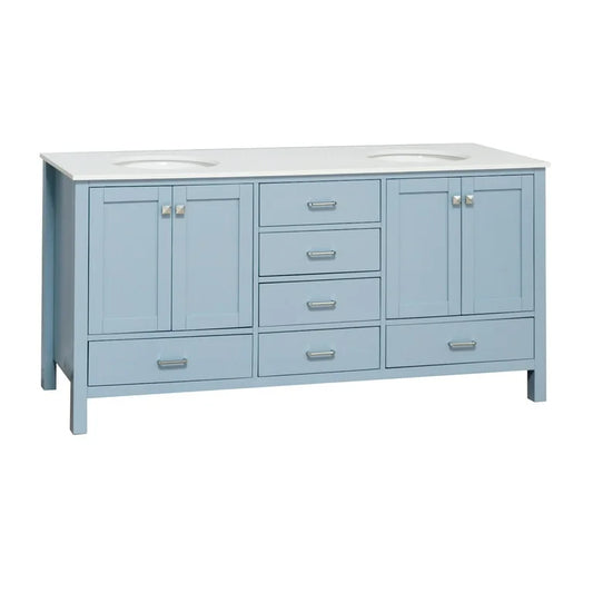 72" Double Bathroom Vanity with Powder Blue Cabinet and Engineered White Top