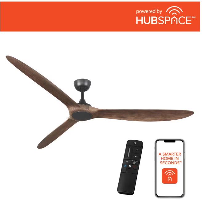 Home Decorators Collection Tager 72 in. Smart Indoor/Outdoor Matte Black with Whiskey Barrel Blades Ceiling Fan with Remote Powered by Hubspace