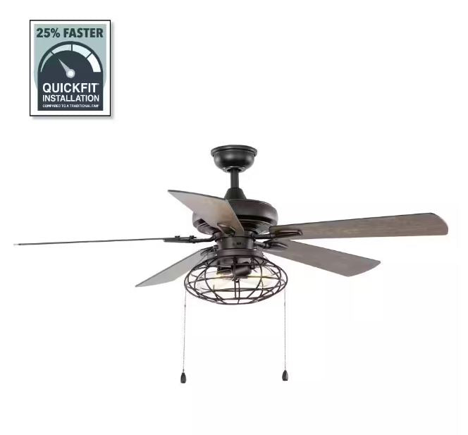 Home Decorators Collection Ellard 52 in. LED Indoor Matte Black Ceiling Fan with Light