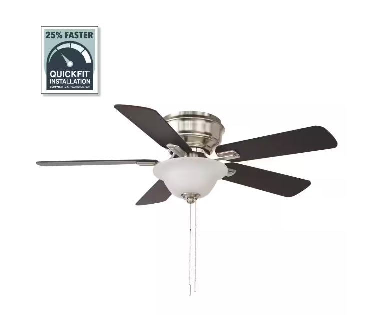 Hampton Bay Hawkins III 44 in. LED Indoor Brushed Nickel Flush Mount Ceiling Fan with Light