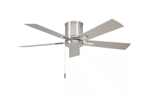 Hampton Bay Grantway 48 in. Indoor/Covered Outdoor Brushed Nickel Low Profile Ceiling Fan Without Light with Pull Chain Included