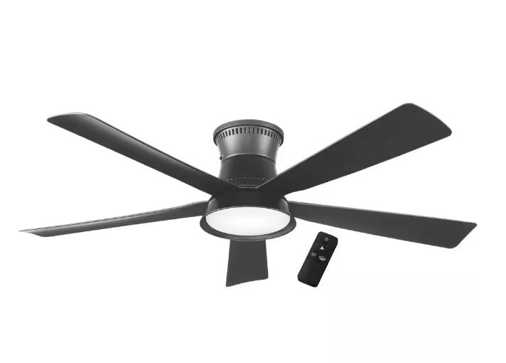 Hampton Bay Hawkspur 52 in. Indoor/Outdoor Matte Black Low Profile Ceiling Fan with Adjustable White LED with Remote Included