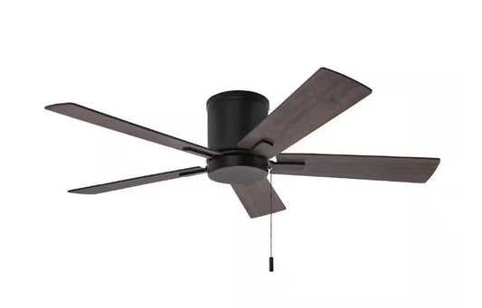 Hampton Bay Grantway 48 in. Indoor/Covered Outdoor Matte Black Low Profile Ceiling Fan Without Light with Pull Chain Included