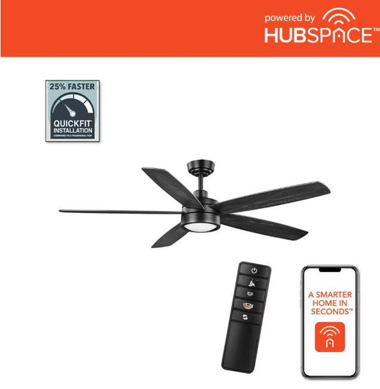 Home Decorators Collection Driskol 60 in. White Color Changing LED Matte Black Smart Ceiling Fan with Light Kit and Remote Powered by Hubspace