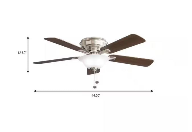 Hampton Bay Hawkins III 44 in. LED Indoor Brushed Nickel Flush Mount Ceiling Fan with Light