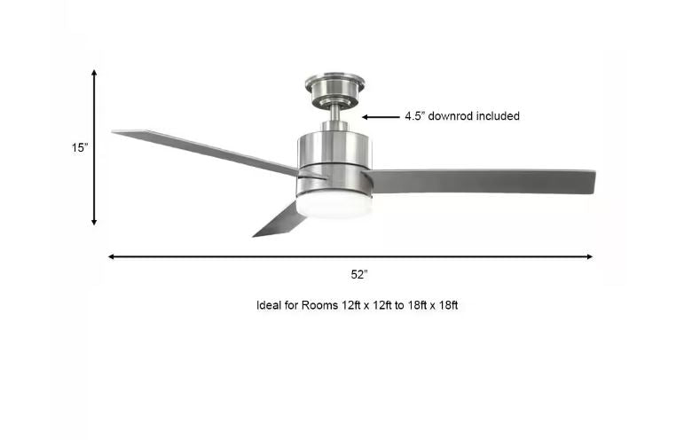 Hampton Bay Madison 52 in. Indoor Brushed Nickel Ceiling Fan with Adjustable White Integrated LED with Remote Included