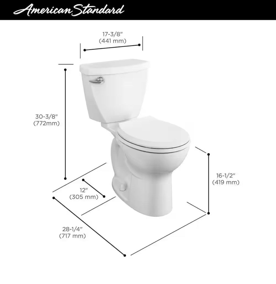 Cadet 3 Two-Piece 1.28 GPF Single Flush Round Chair Height Toilet with Slow-Close Seat in White