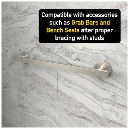 CASTICO 32 x 60x84 in. Solid Composite Stone Alcove Shower Insert Wall and Base Combo Kit, Nickel Door, Niche and Drain - Reversible CSBNB3260WHSLSL