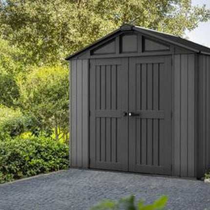 Keter Stronghold 2.0 8 ft. W x 6 ft. D Durable Resin Plastic Outdoor Storage Shed with Flooring, Grey (48 sq. ft.)