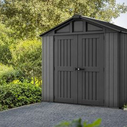 Keter Stronghold 2.0 8 ft. W x 6 ft. D Durable Resin Plastic Outdoor Storage Shed with Flooring, Grey — Open Box (Cosmetic Wear) (48 sq. ft.)