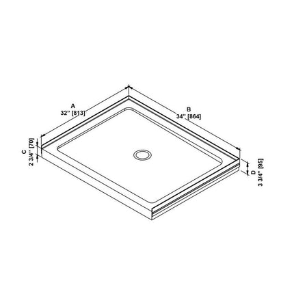 OVE Decors 34 in. L x 32 in. W Alcove or Corner Shower Pan Base Square with Center Drain, White Acrylic, Reversible Design 15SBR-BALI34-WH