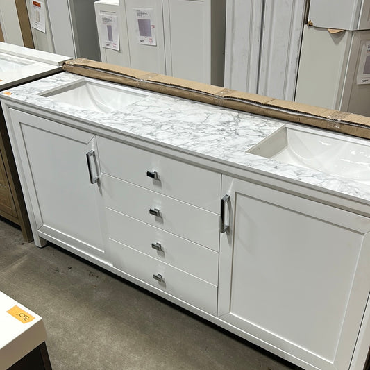 Rockleigh 72 in. W x 22 in. D x 34 in. H Double Sink Bath Vanity in White with Carrara Marble Top