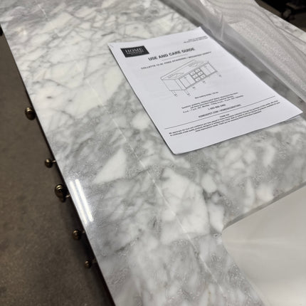 Collette 72 in. Double Sink Freestanding Bathroom Vanity in Cinnamon Oak with White Carrara Marble Top *Cracked!*