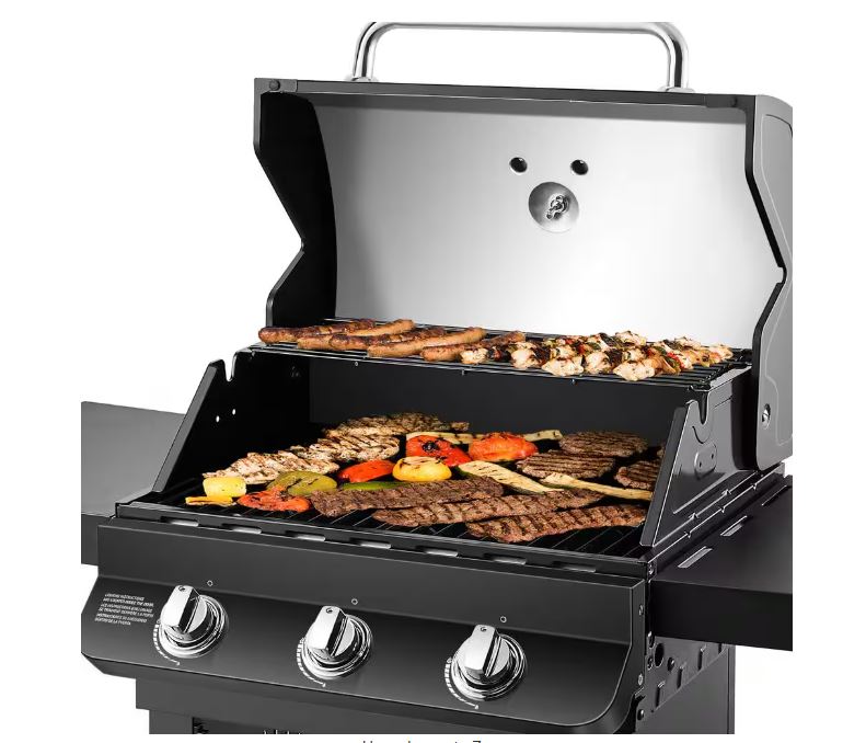 Dyna-Glo Premier 3-Burner Natural Gas Grill in Black with Folding Side Tables