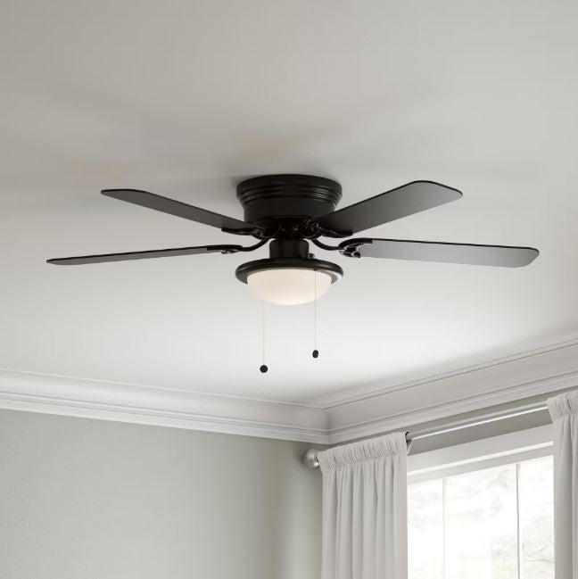 Hugger 52 in. LED Indoor Black Ceiling Fan with Light Kit