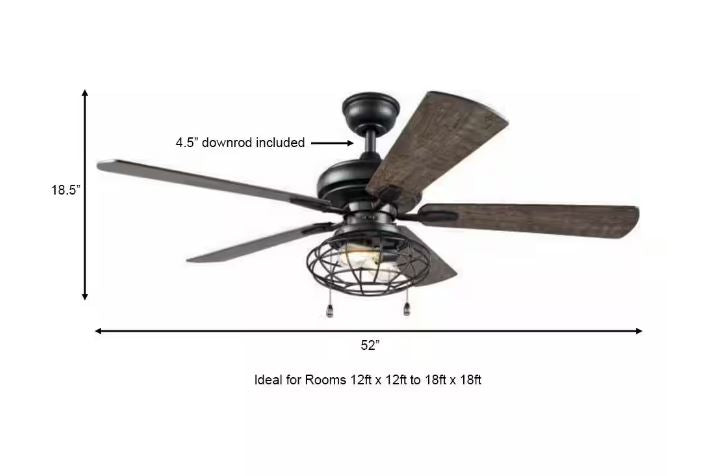 Home Decorators Collection Ellard 52 in. LED Indoor Matte Black Ceiling Fan with Light