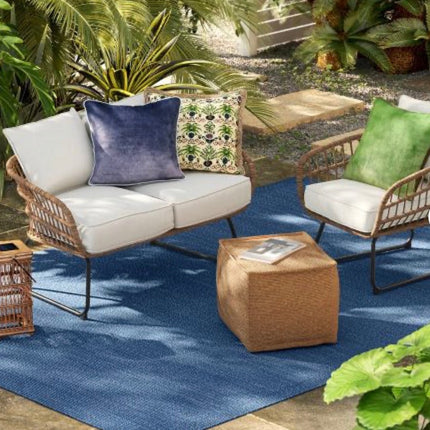 7'x10' Natural Woven Rectangular Braided Outdoor Area Rug Heathered Blue - Threshold
