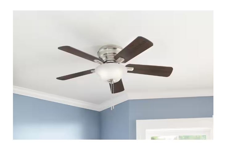 Hampton Bay Hawkins III 44 in. LED Indoor Brushed Nickel Flush Mount Ceiling Fan with Light