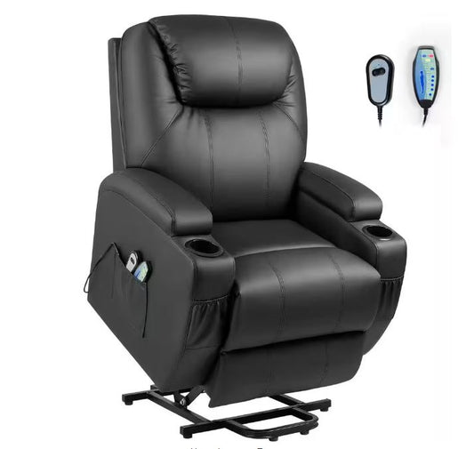 LACOO Black Leather Standard (No Motion) Recliner with Power Lift