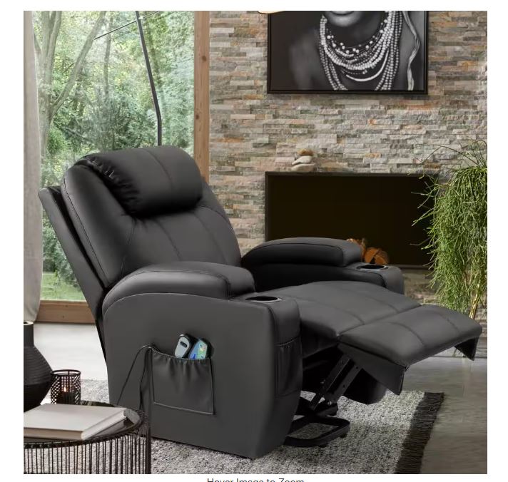 LACOO Black Leather Standard (No Motion) Recliner with Power Lift