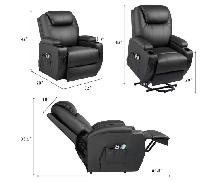 LACOO Black Leather Standard (No Motion) Recliner with Power Lift