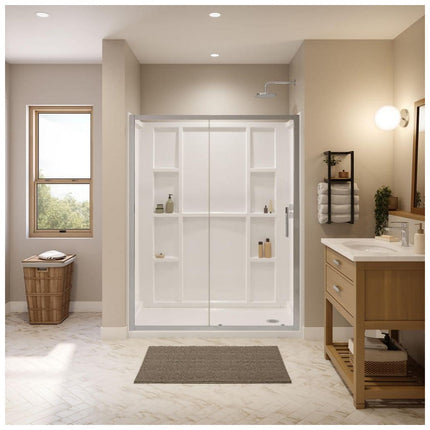 MAAX Interflo 60 in. L x 30 in. W x 73 in. H 5-Piece Alcove Shower Kit with Direct-to-Stud Walls and Right Drain Shower Pan 107730-000-001-002