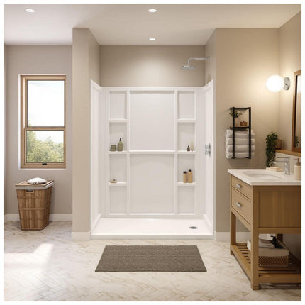 MAAX Interflo 60 in. L x 30 in. W x 73 in. H 5-Piece Alcove Shower Kit with Direct-to-Stud Walls and Right Drain Shower Pan 107730-000-001-002