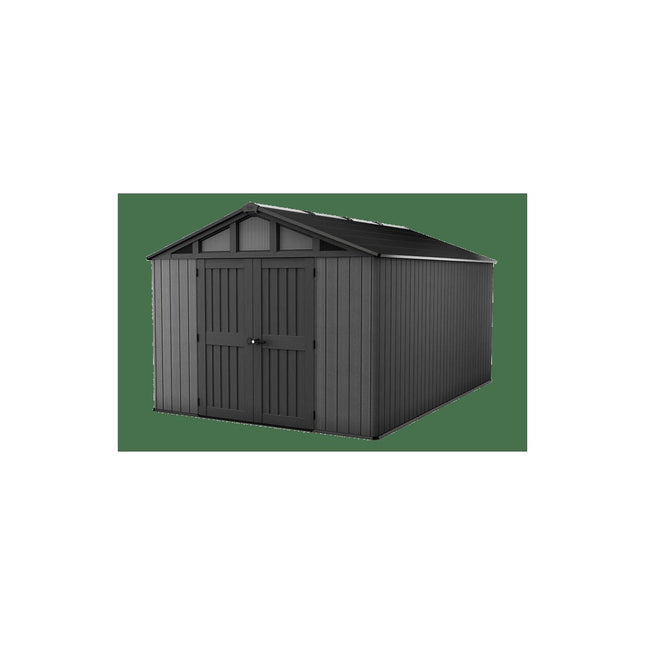 Keter Stronghold 2.0 10 ft. W x 15 ft. D Resin Plastic Outdoor Storage Shed with Floor (150 sq. ft.) in Grey