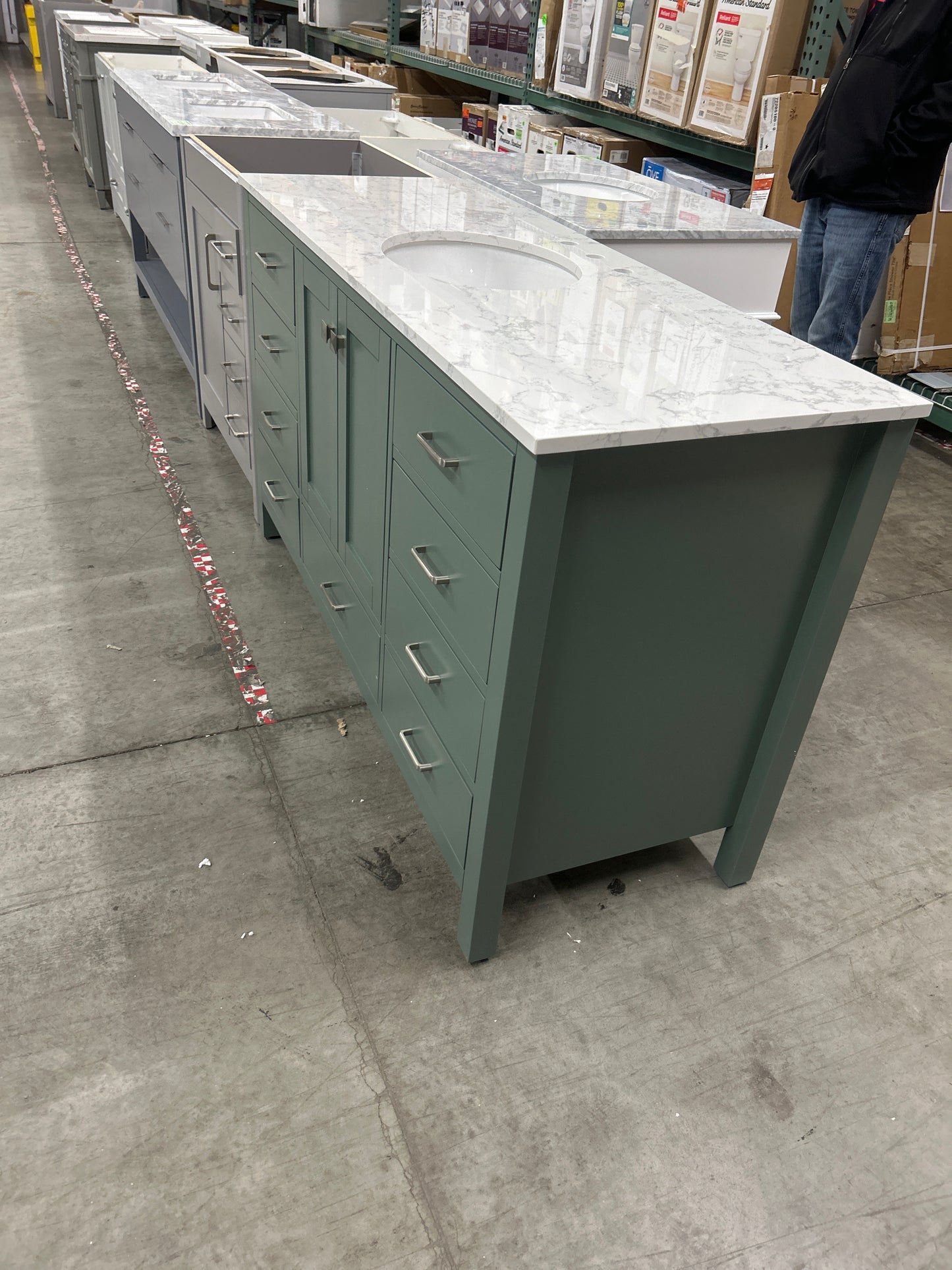 60" Single Bathroom Vanity with Sage Green Cabinet and Engineered Carrara Top