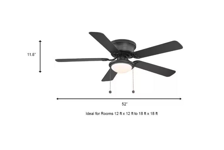 Hugger 52 in. LED Indoor Black Ceiling Fan with Light Kit