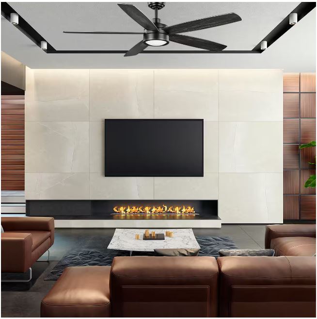 Home Decorators Collection Driskol 60 in. White Color Changing LED Matte Black Smart Ceiling Fan with Light Kit and Remote Powered by Hubspace