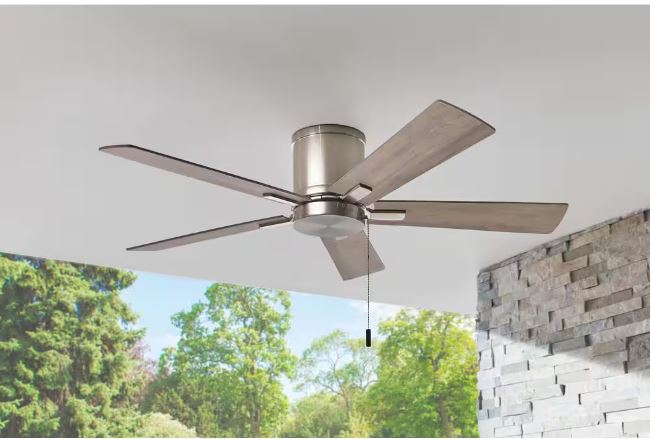 Hampton Bay Grantway 48 in. Indoor/Covered Outdoor Brushed Nickel Low Profile Ceiling Fan Without Light with Pull Chain Included