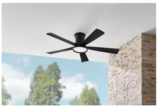 Hampton Bay Hawkspur 52 in. Indoor/Outdoor Matte Black Low Profile Ceiling Fan with Adjustable White LED with Remote Included