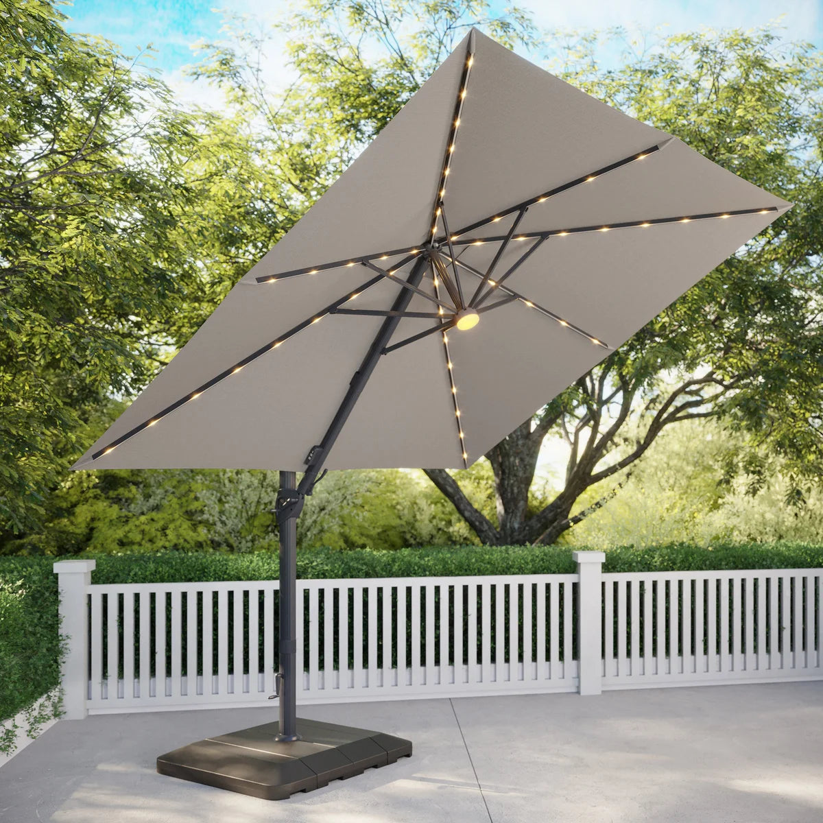 Seasons Sentry 10' Square Solar LED Cantilever Umbrella - GRAY