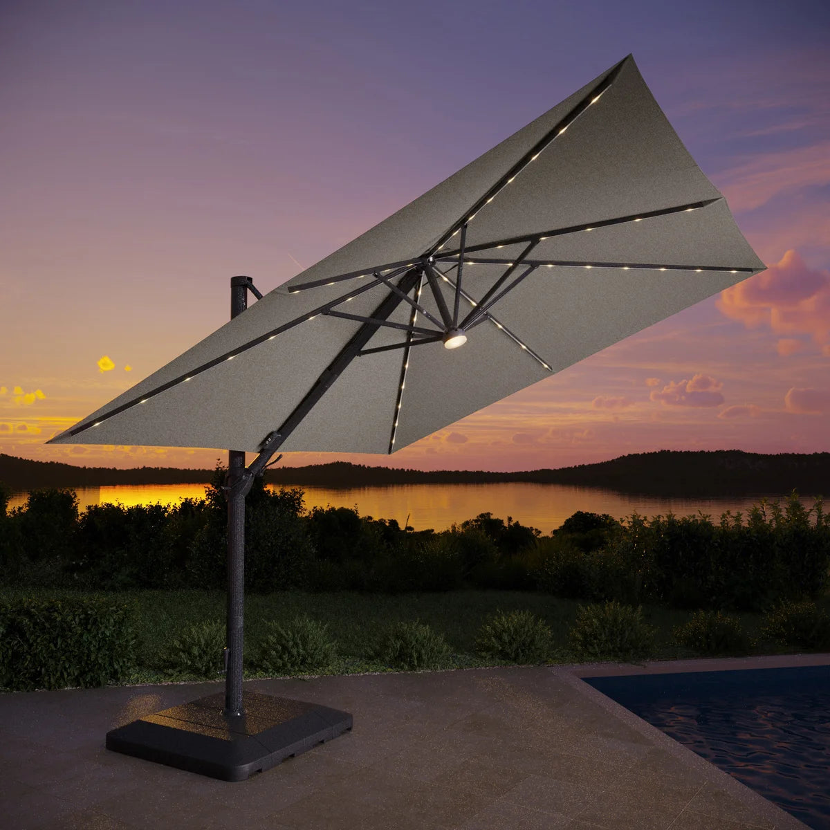 Seasons Sentry 10' Square Solar LED Cantilever Umbrella - GRAY