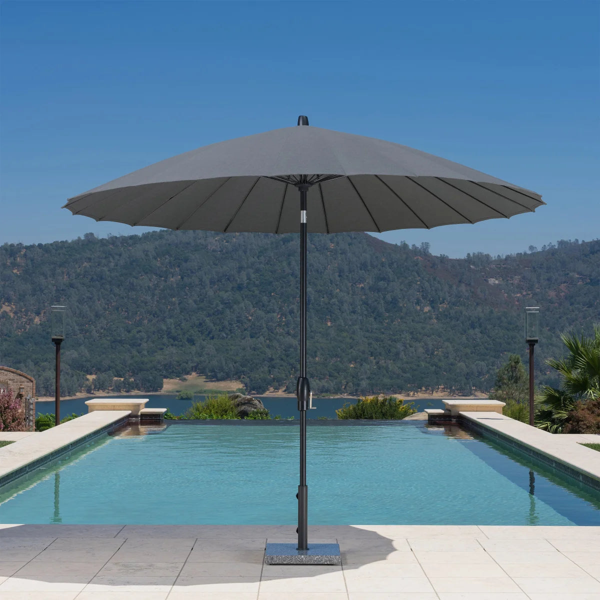 SunVilla 10’ Round Modern Fiberglass Market Umbrella - Gray