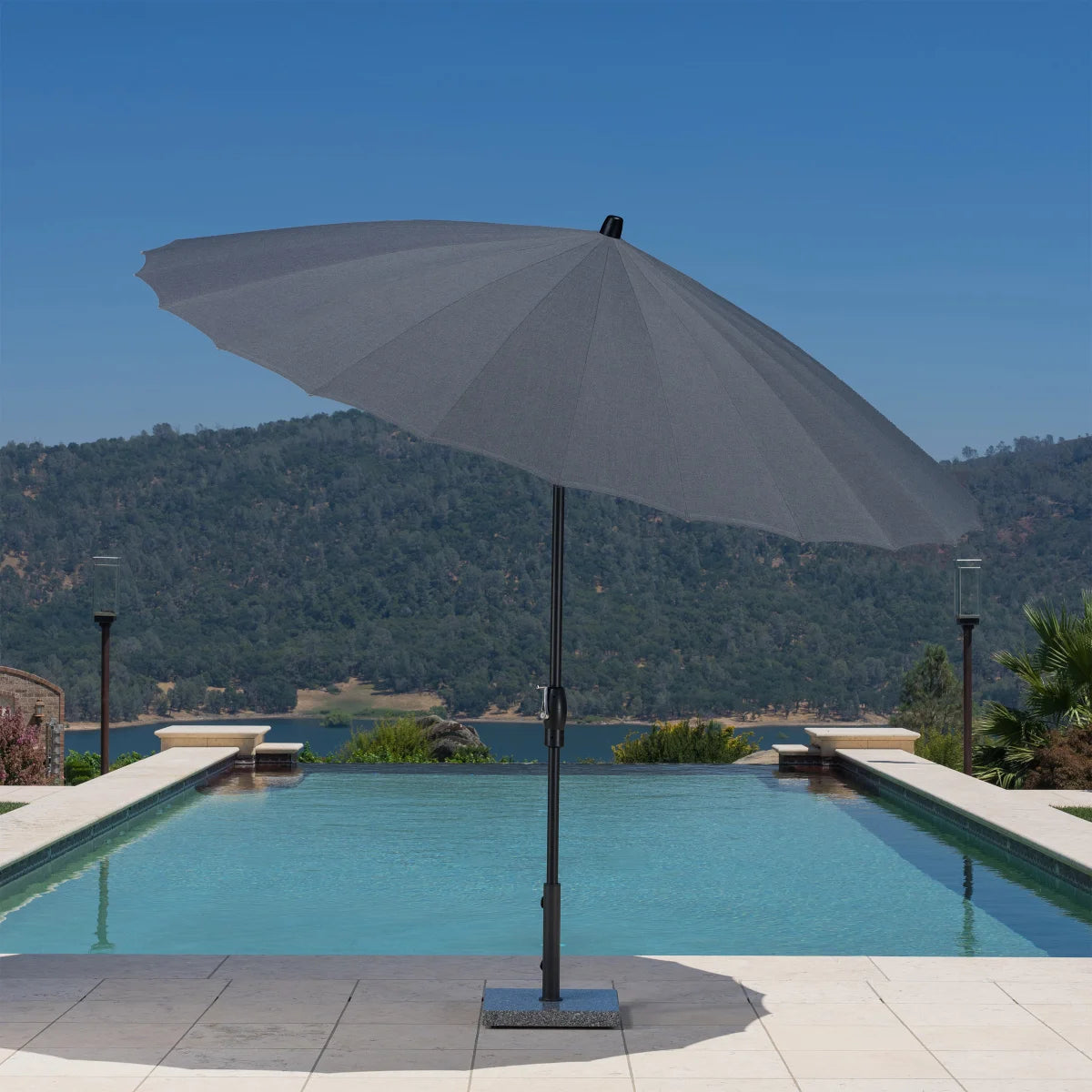 SunVilla 10’ Round Modern Fiberglass Market Umbrella - Gray