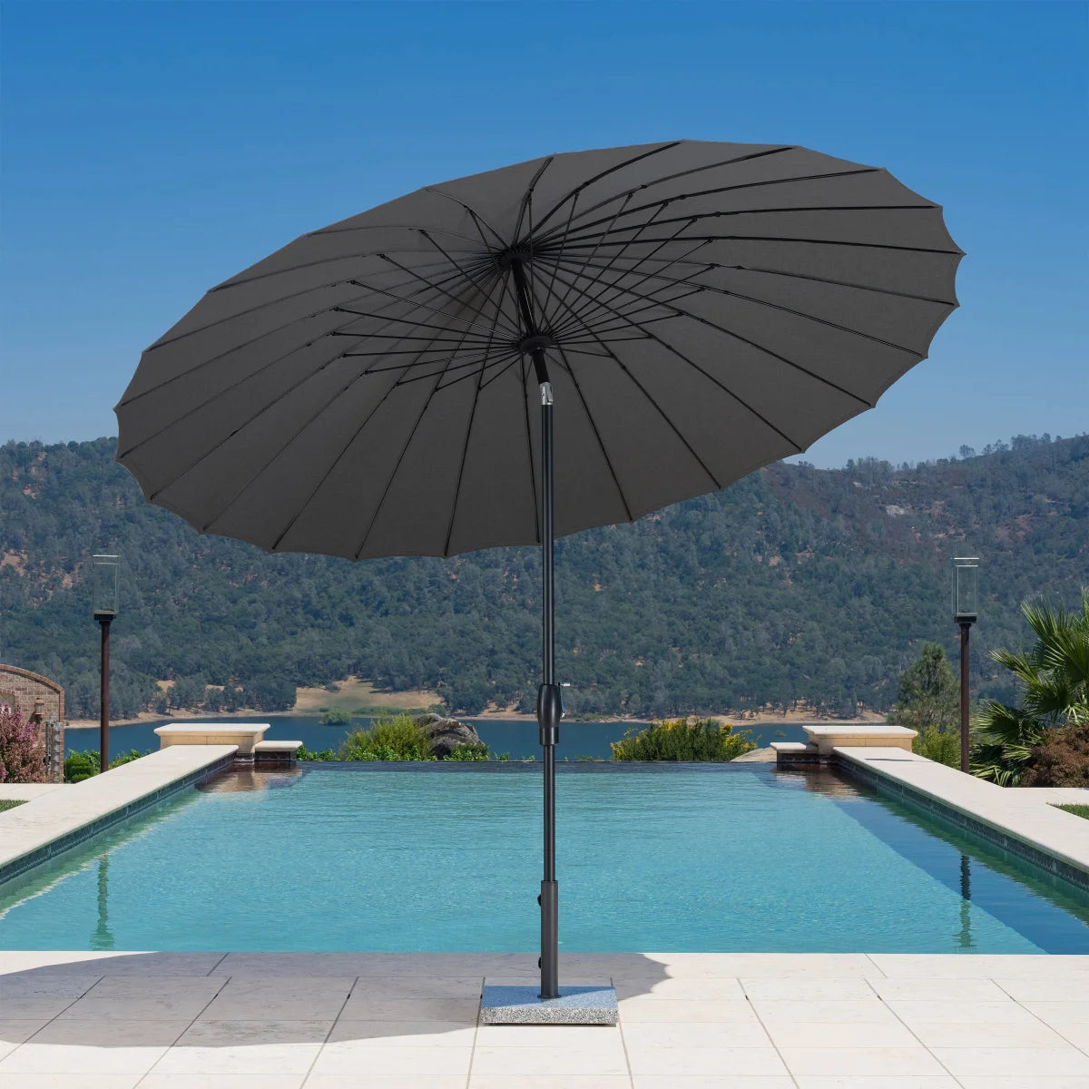 SunVilla 10’ Round Modern Fiberglass Market Umbrella - Gray