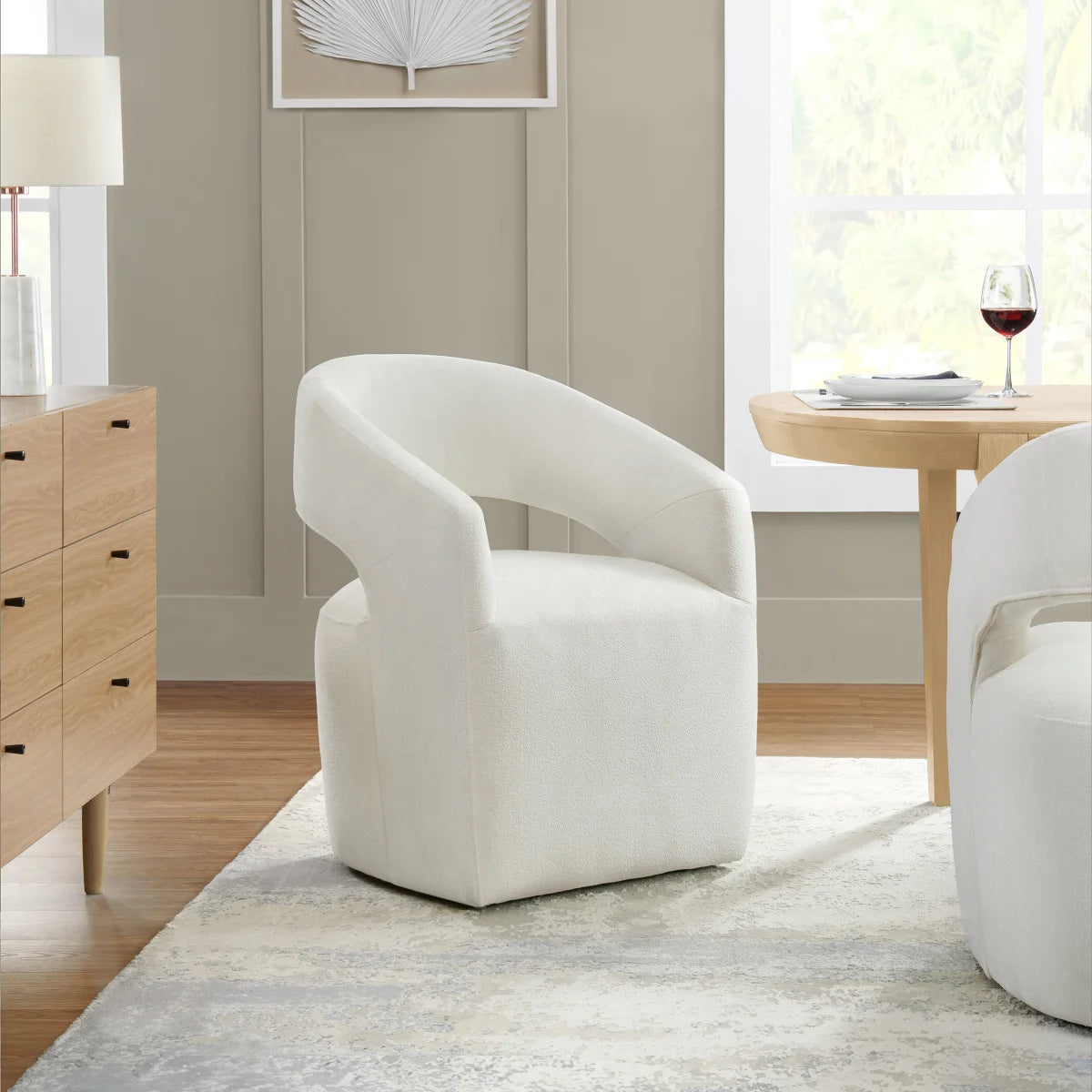 Alivia Fabric Rolling Chair (Ivory)