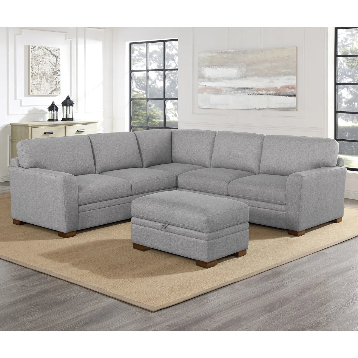 Thomasville Langdon Fabric Sectional with Storage Ottoman - Gray