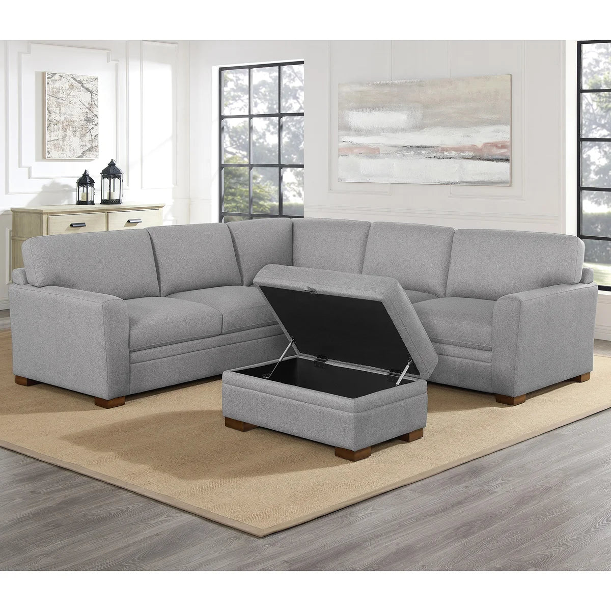 Thomasville Langdon Fabric Sectional with Storage Ottoman - Gray