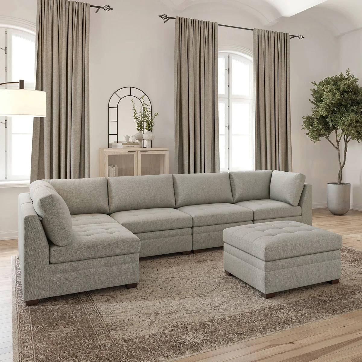 Thomasville Tisdale Modular Sectional 6-piece Boucle with Storage Ottoman