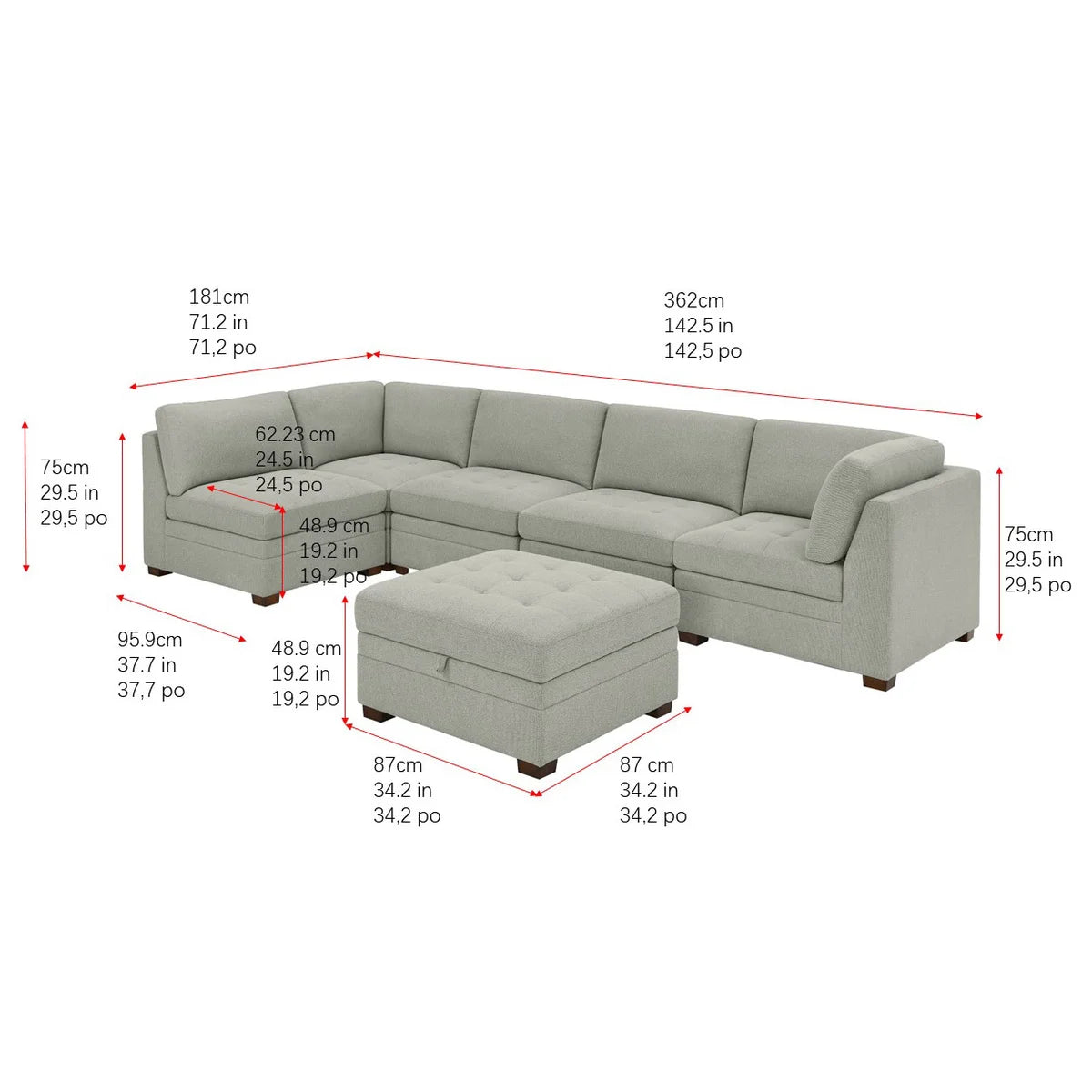 Thomasville Tisdale Modular Sectional 6-piece Boucle with Storage Ottoman