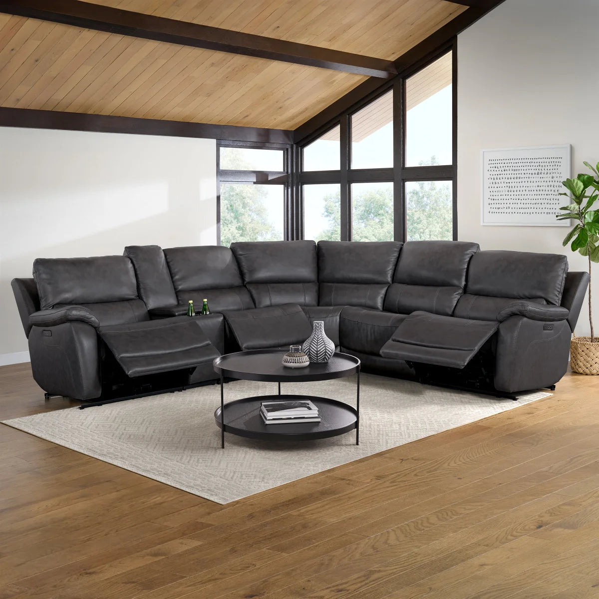 Wylder Leather Power Reclining Sectional with Power Headrests