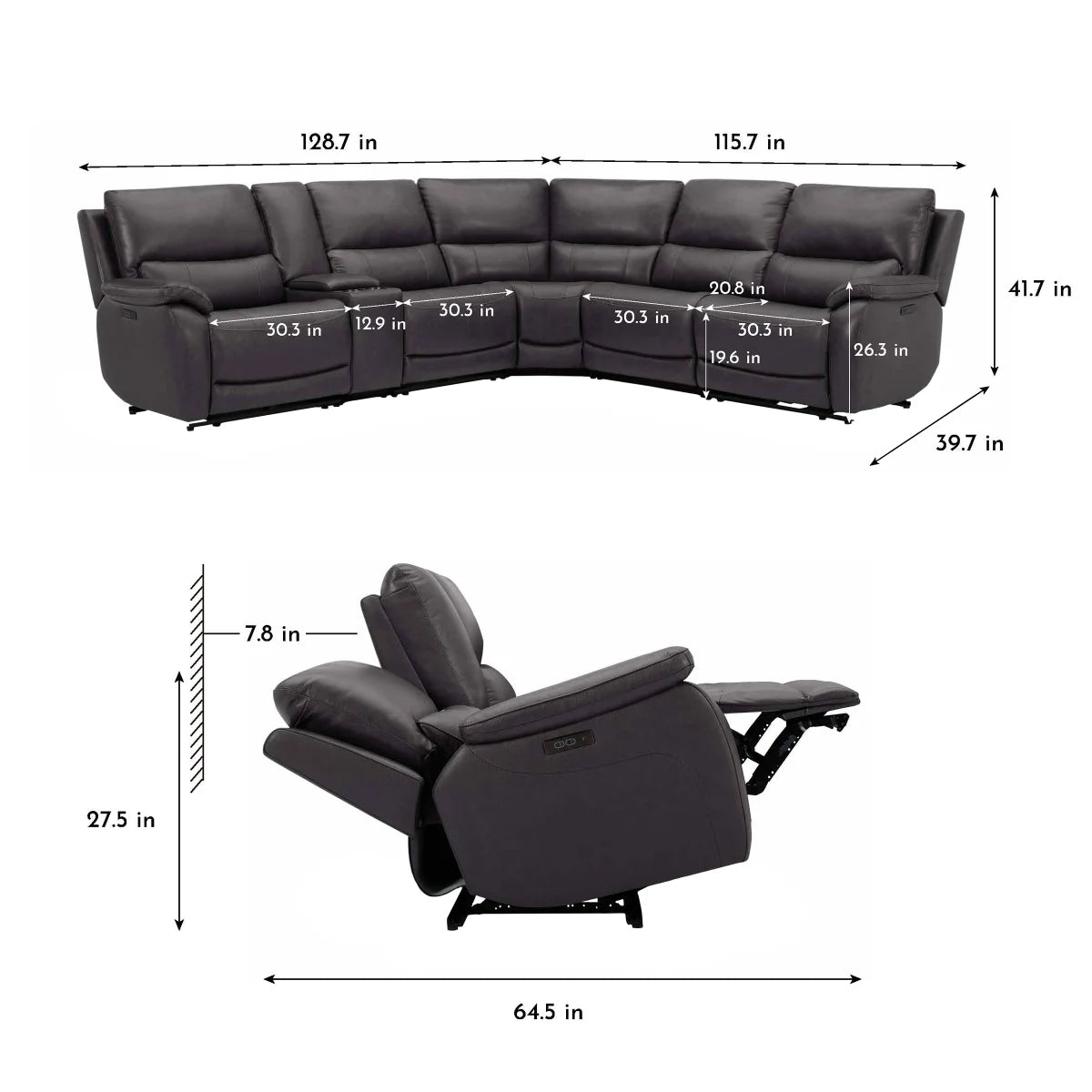 Wylder Leather Power Reclining Sectional with Power Headrests