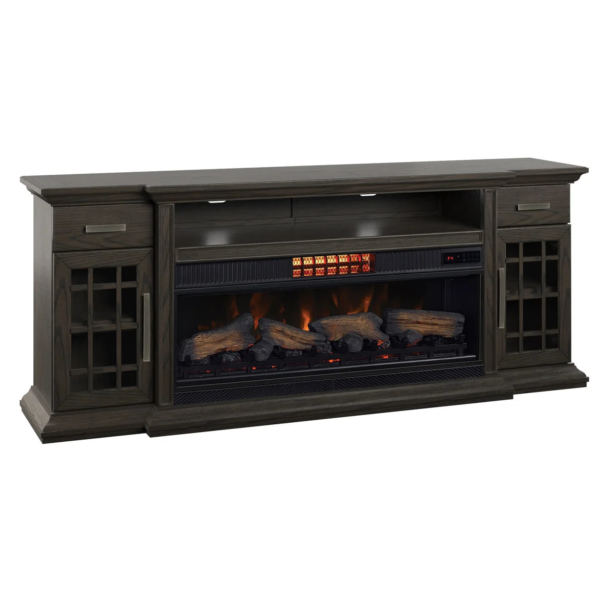 Tresanti Everett TV Console with ClassicFlame CoolGlow 2-in-1 Electric Fireplace and Fan, Brown