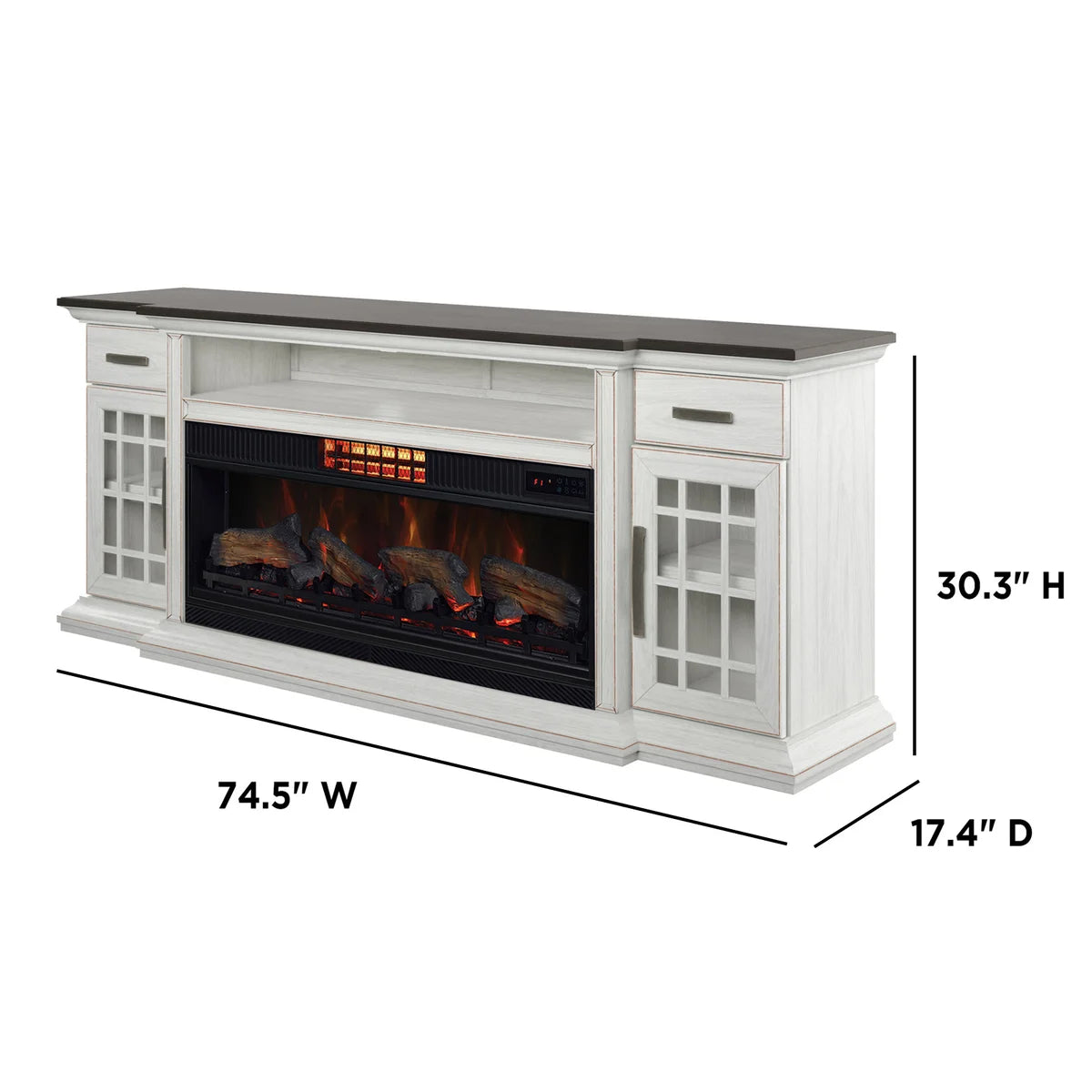 Tresanti Everett TV Console with ClassicFlame CoolGlow 2-in-1 Electric Fireplace and Fan, White