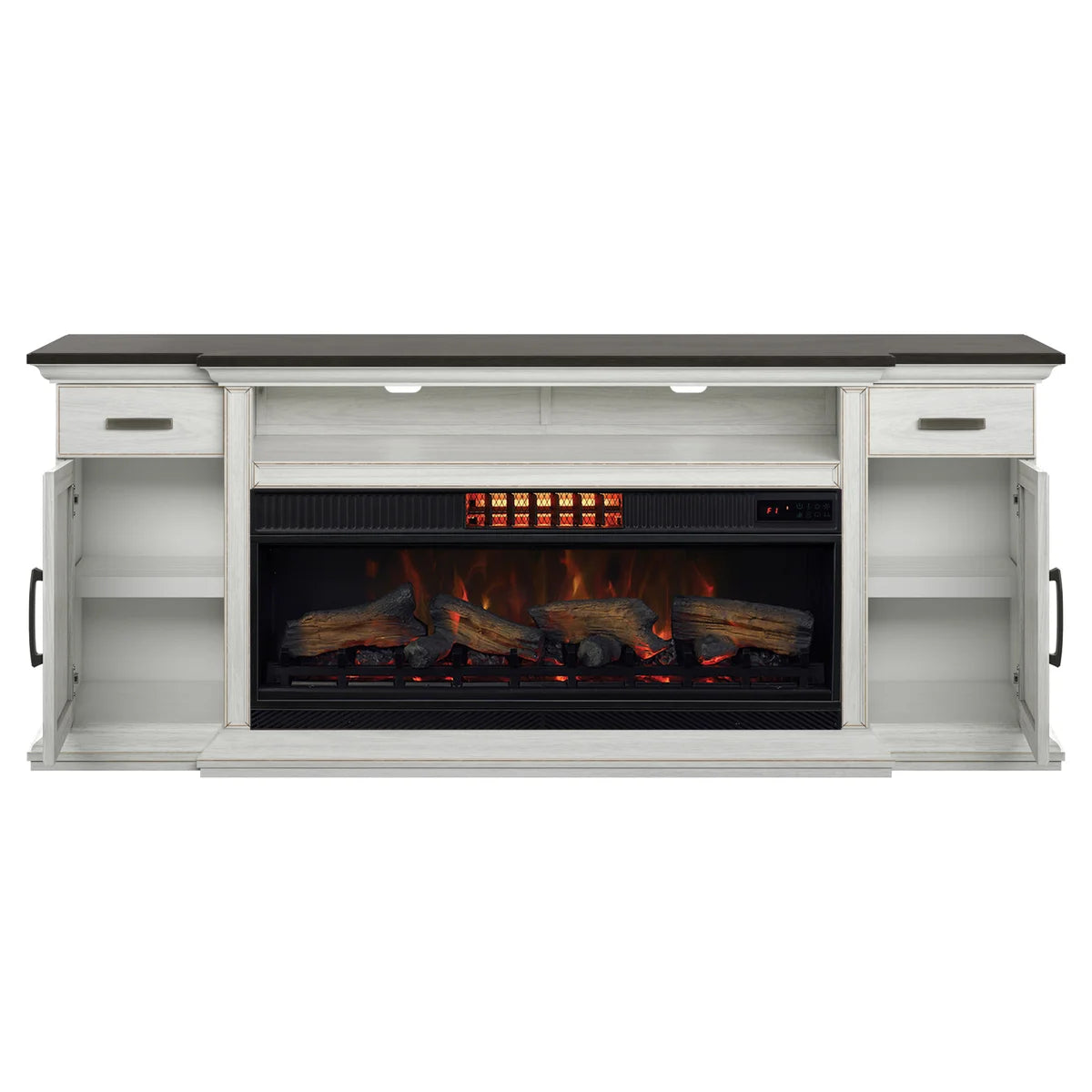 Tresanti Everett TV Console with ClassicFlame CoolGlow 2-in-1 Electric Fireplace and Fan, White