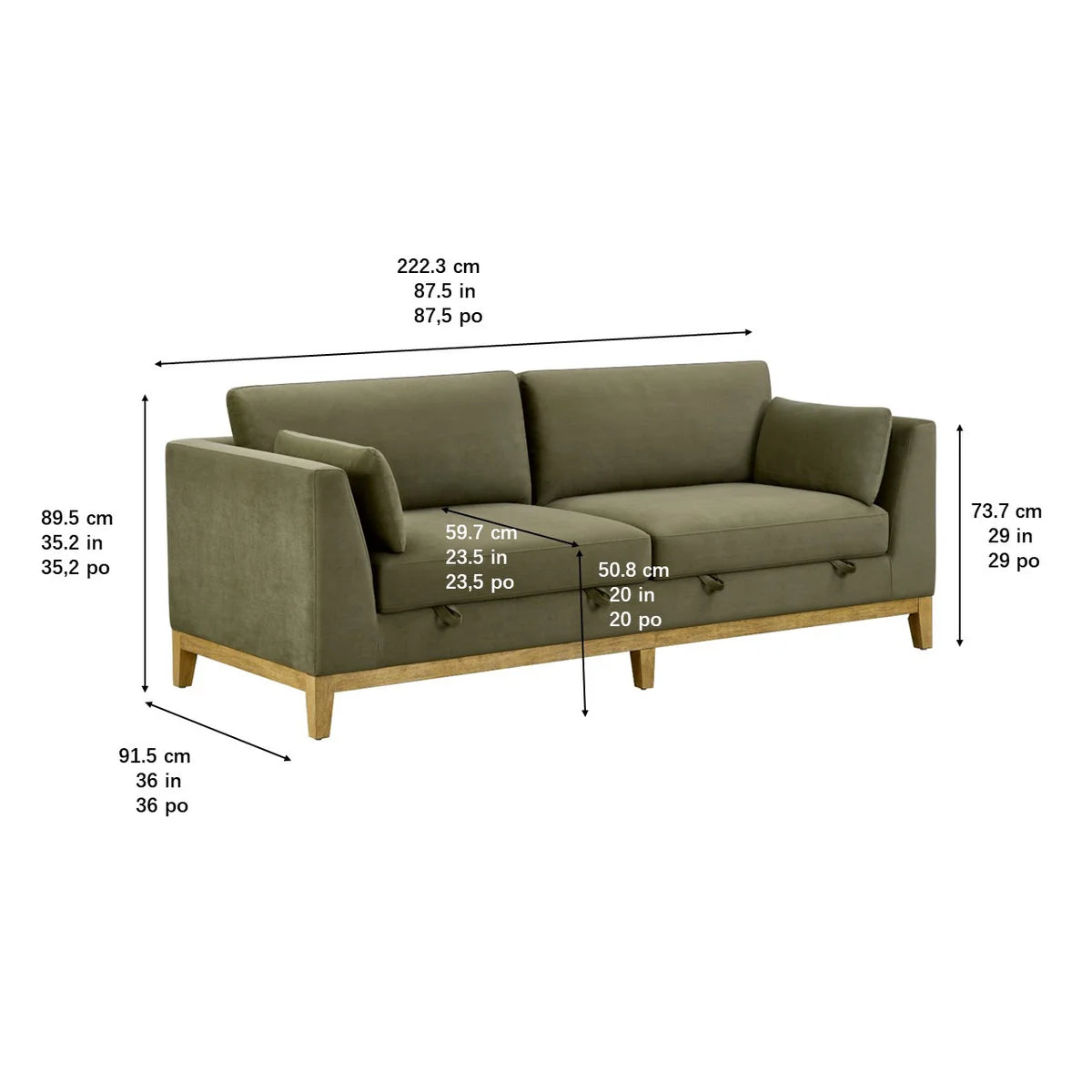 Thomasville Mokena Fabric Stationary Sofa with Storage